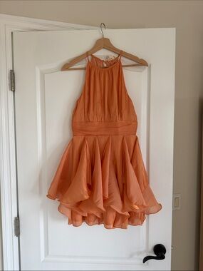 Vici Orange Halter Fit-and-Flare Party Dress